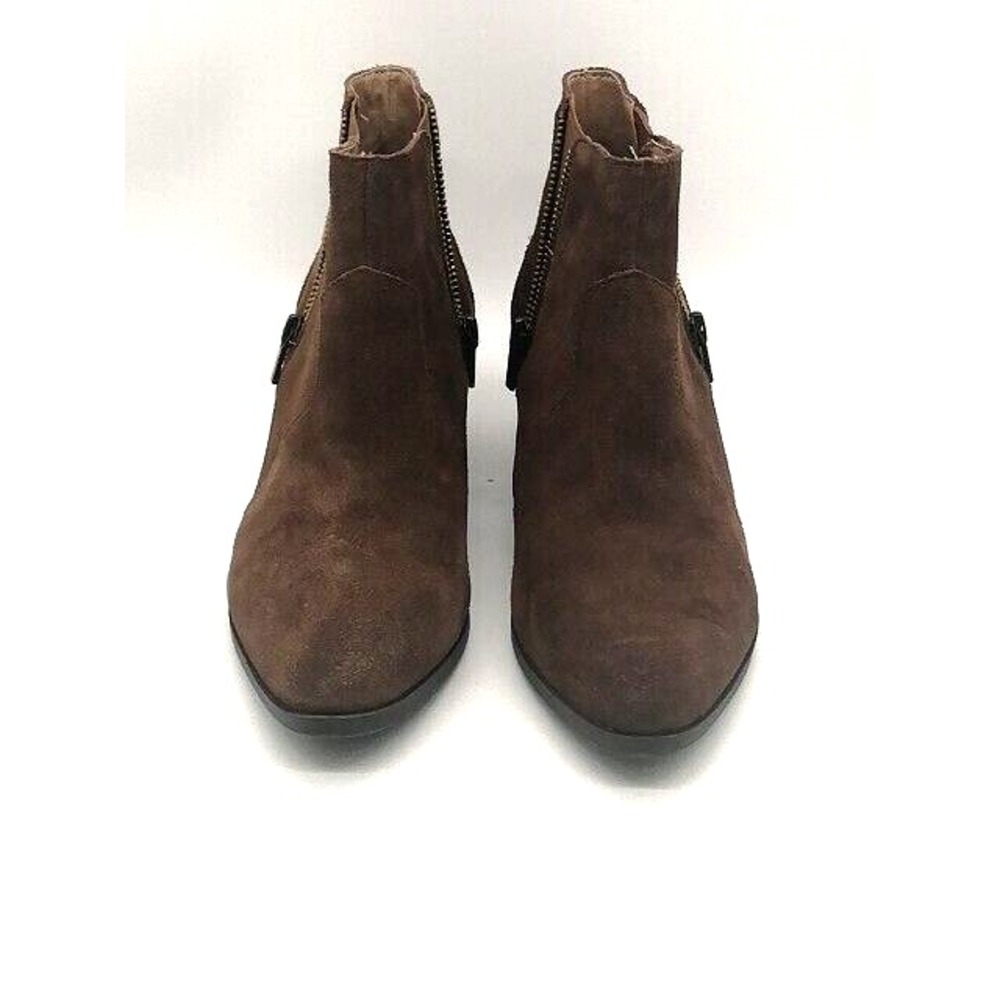 Adam Tucker Boots Womens Ankle Brown Suede Slip On Shoe Faux‎ Zip Stretch 7
